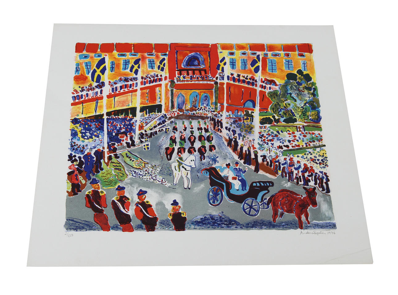 ANDERS FOGELIN. Färglitografi. Konungabrölloppet, signerad, 2/250.