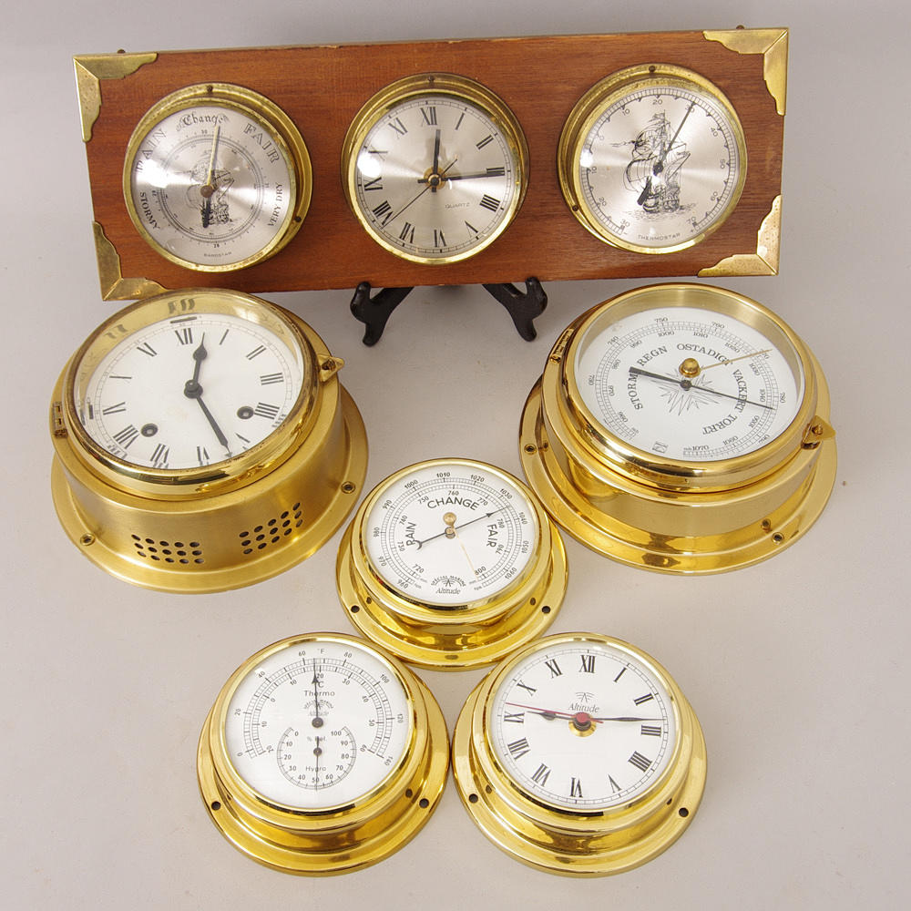 SKEPPSUR SAMT BAROMETER MM, mässing.