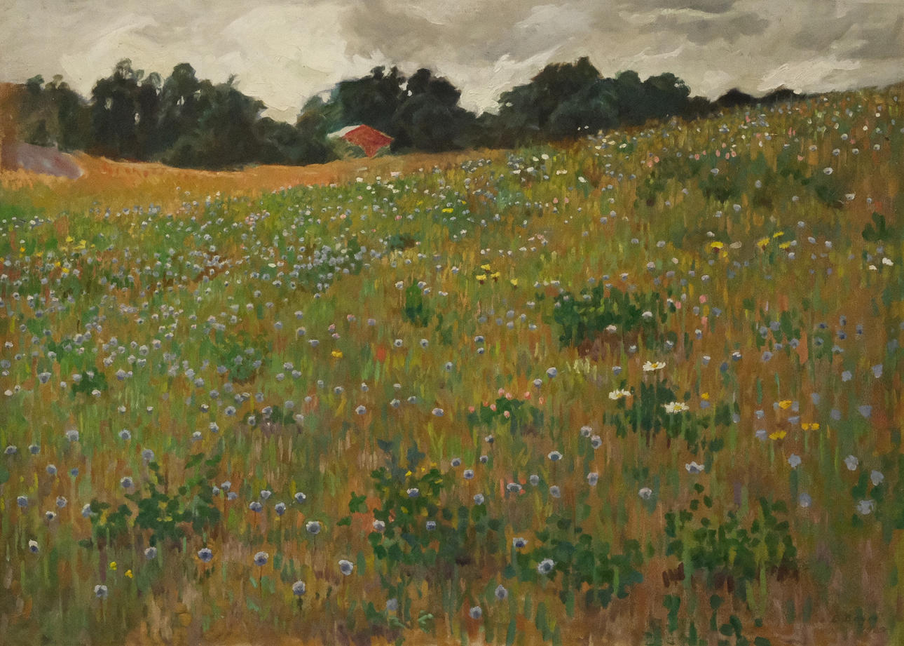 EINAR BAGER. OIL ON CANVAS, SUMMER LANDSCAPE.