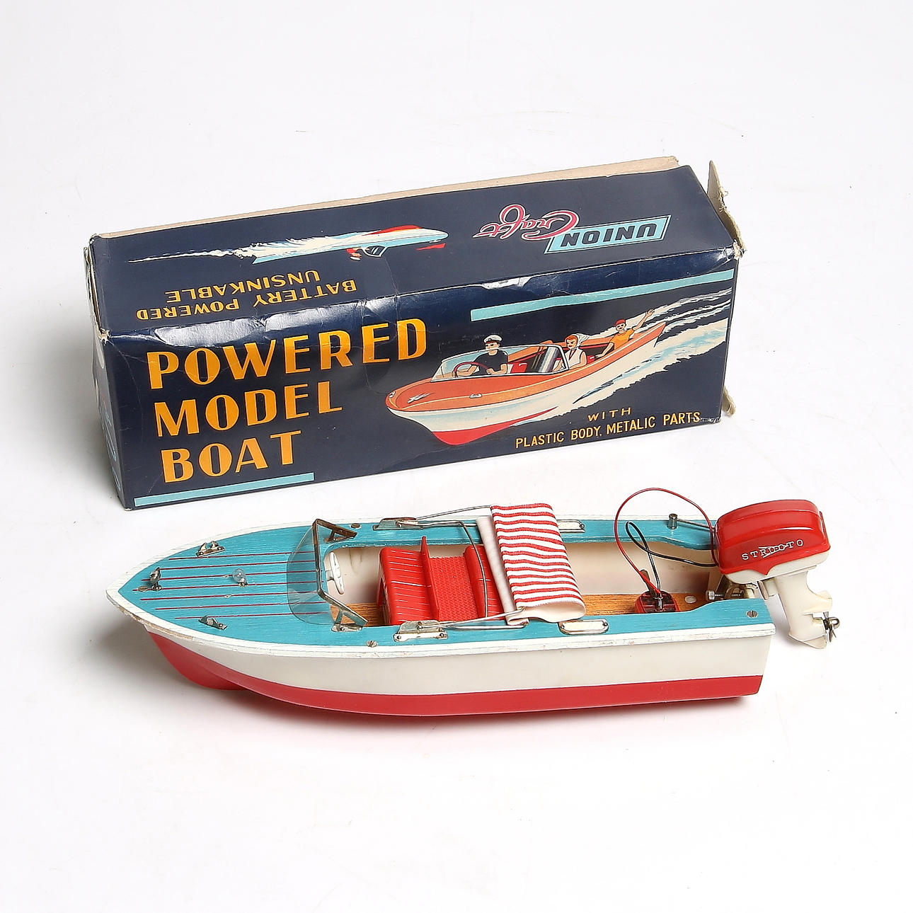 MODELLBÅT, "Powered Motor Boat", Union Craft, Japan. 1900-talets mitt.