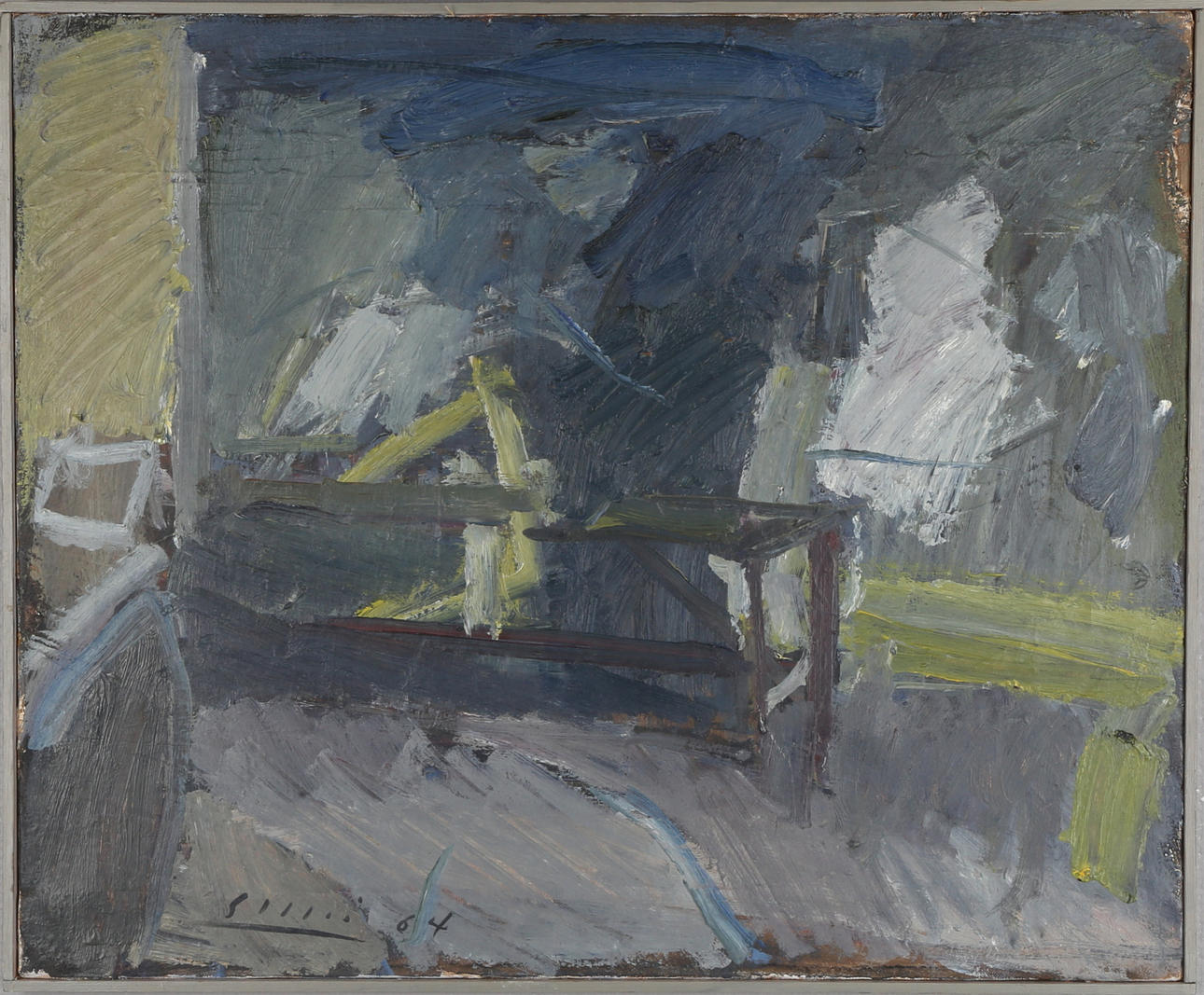 JUHO SUNI. biljardbordet, olja på duk, signerad Suni 64.