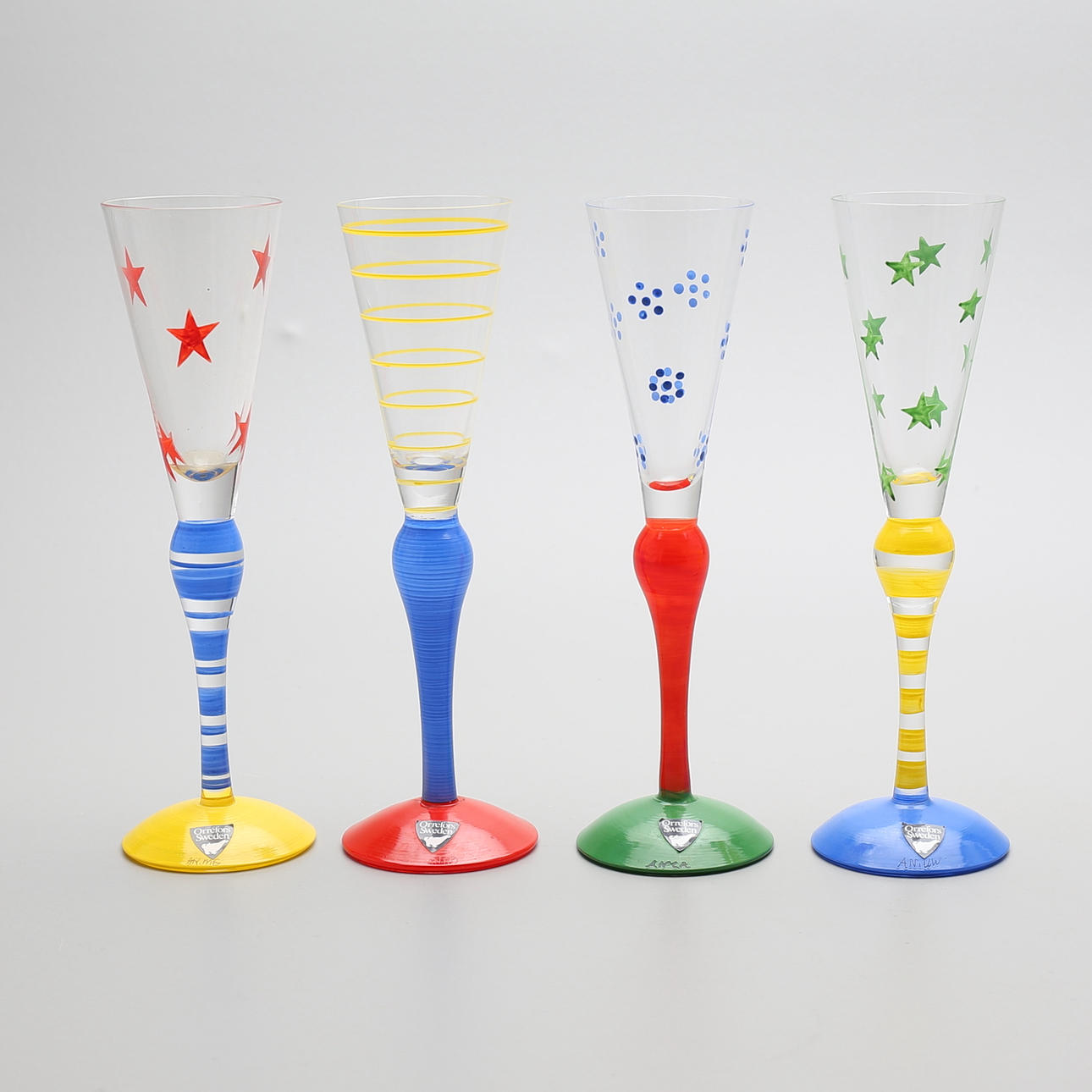 SNAPSGLAS, 4 st, "Clown", Anne Nilsson, Orrefors.