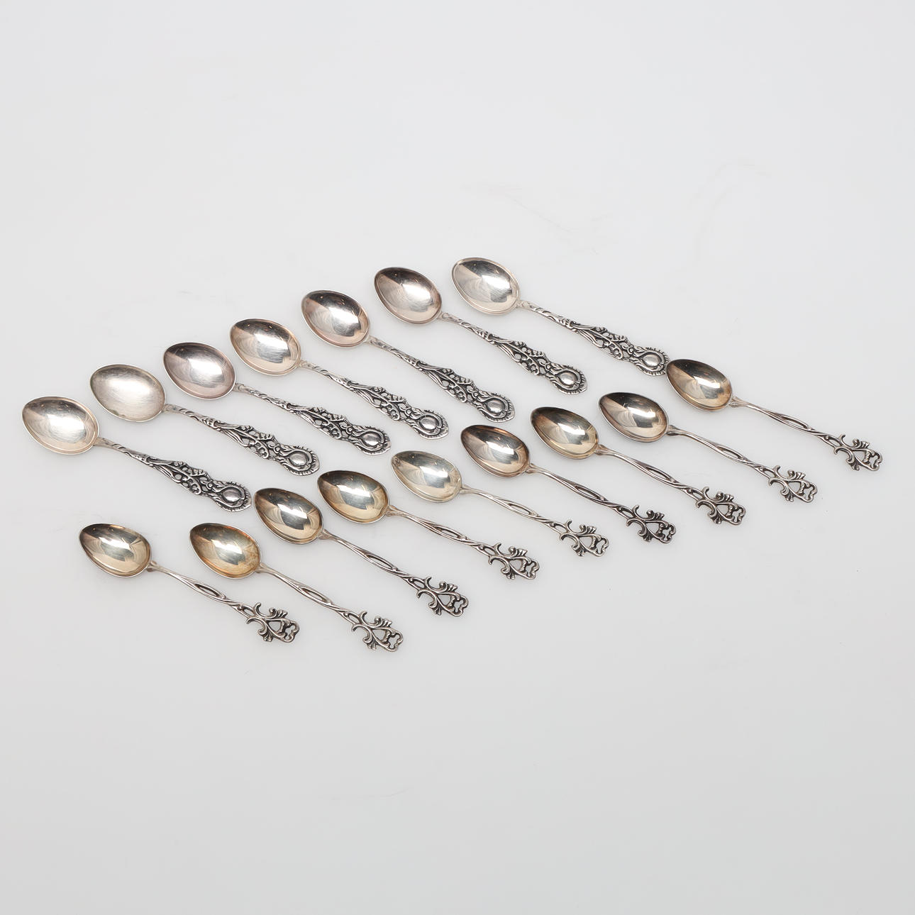 COFFEE SPOONS, 16 pieces, silver, 2 different models, including GEWE.