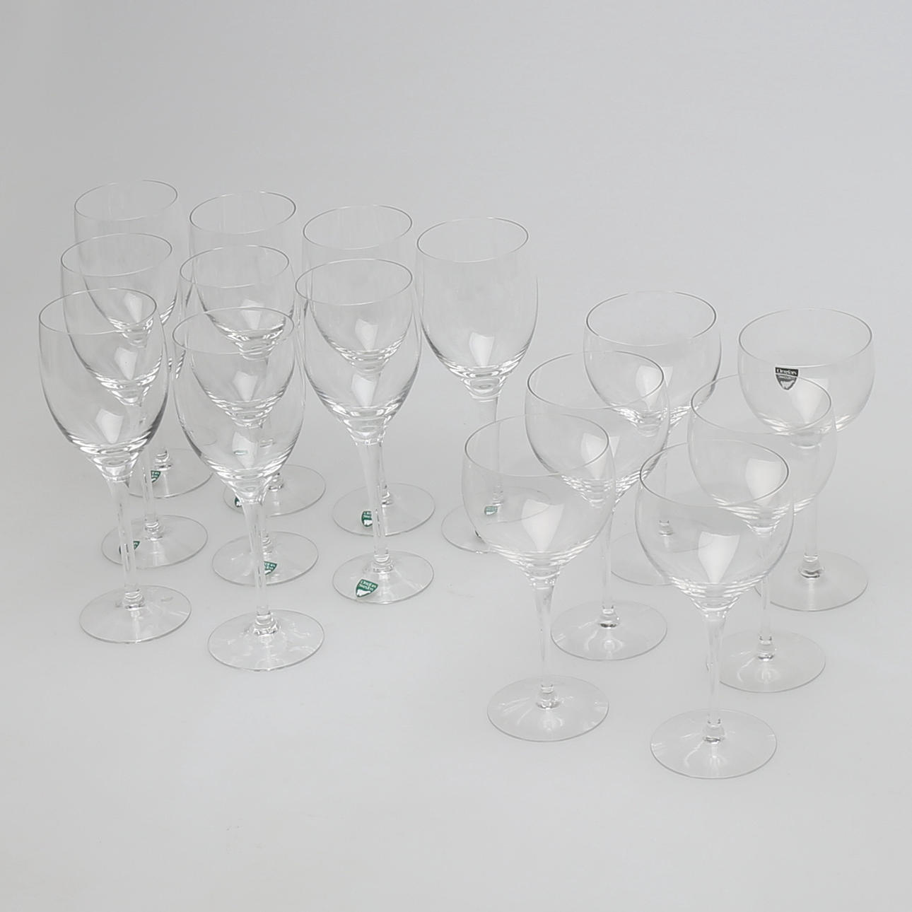 VINGLAS, 15 st, två olika modeller, rött/vitt vin, Orrefors.