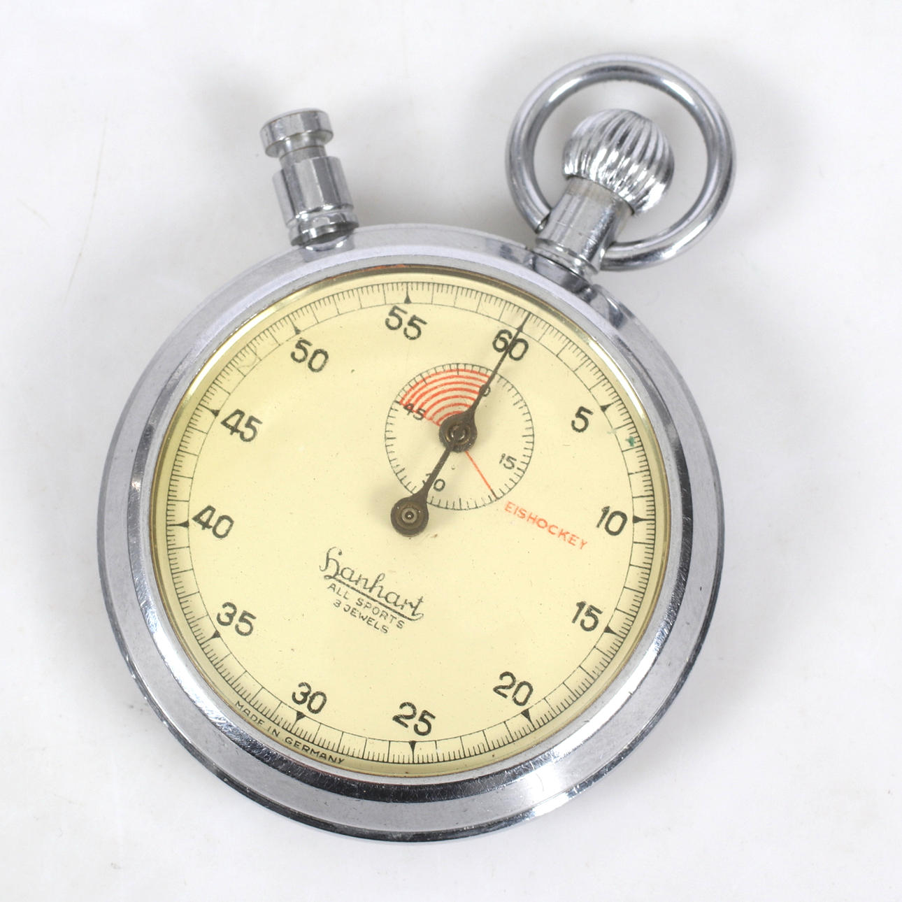 STOPWATCH/TIMER, white metal, Hanhart.