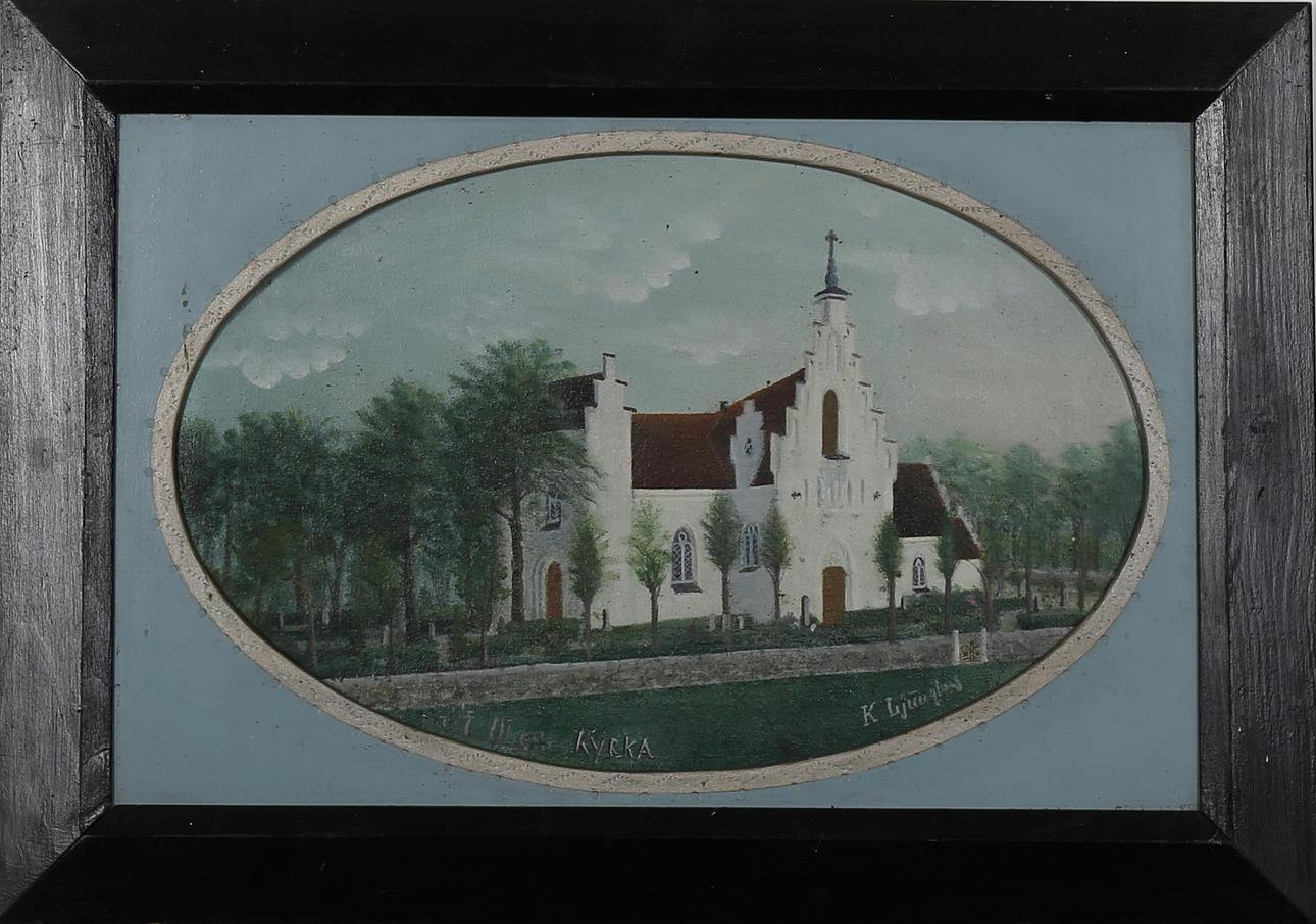 KARL LJUNGBERG. Gåramålning, Olja på duk, St Olofs Kyrka, Österlen, signerad K. Ljungberg.