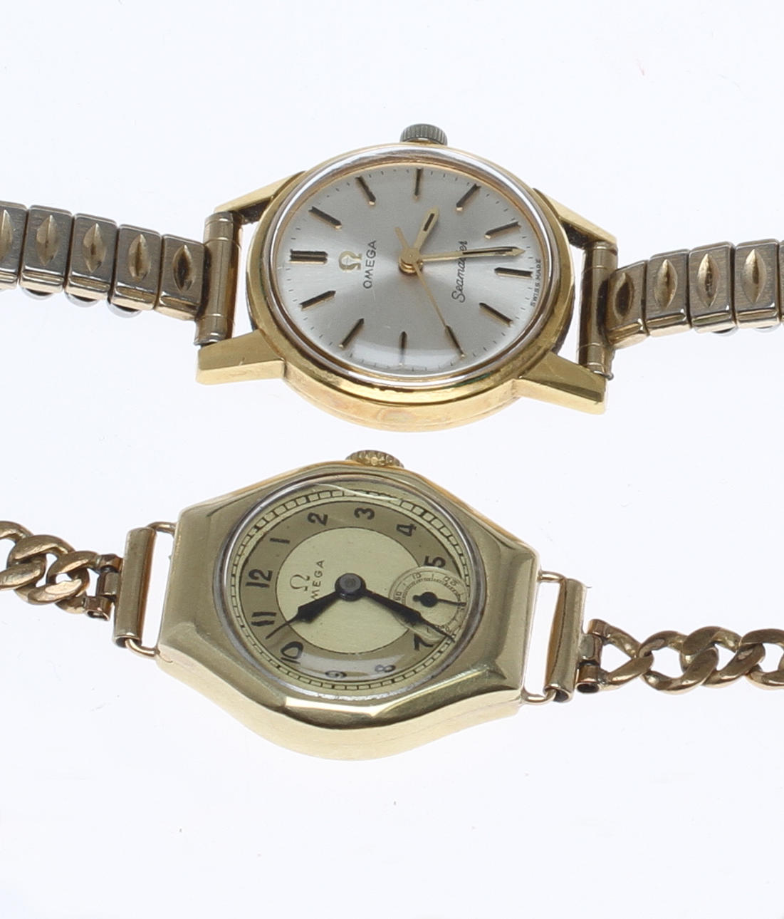 DAMARMBANDSUR, 2 st, Omega, varav en boett i 14k guld.