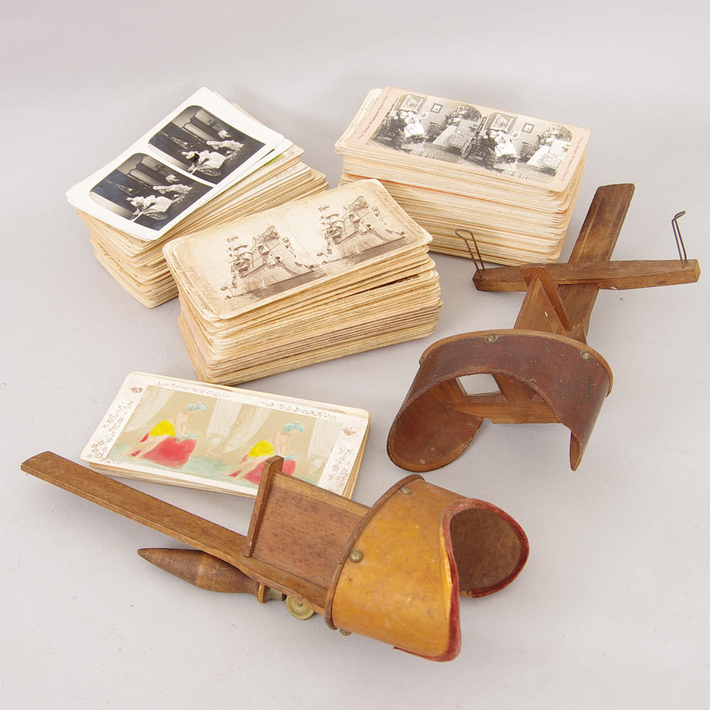 STEREOSKOP, 2 stycken med pappbilder.