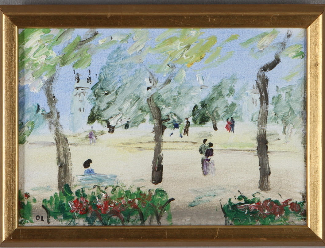 OLLE LINDGREN. Park i Barcelona, olja på duk, signnerad.