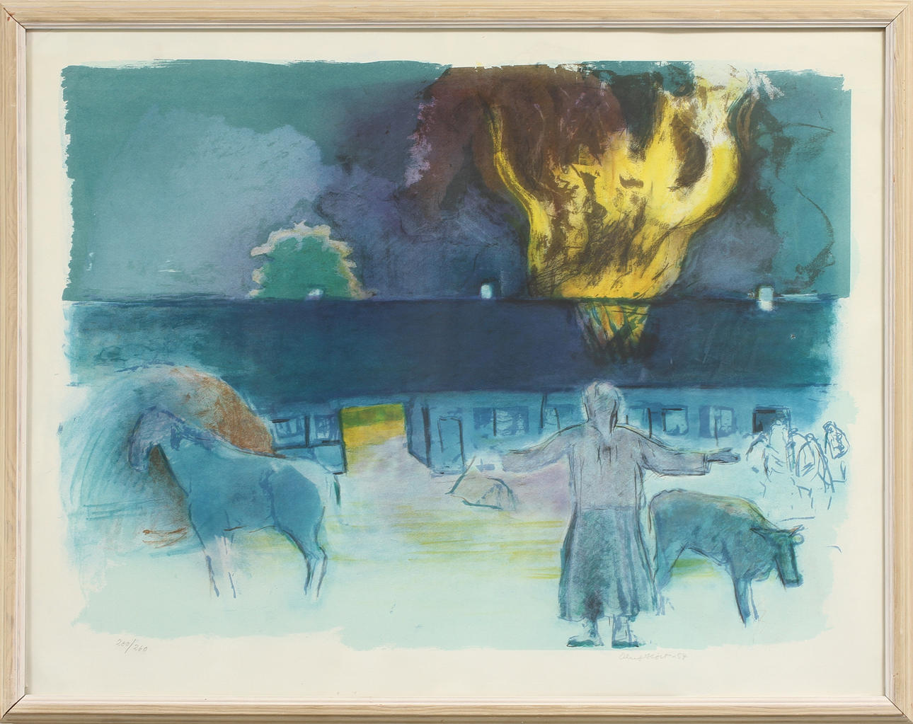 OLUF HÖST. komposition med figurer, färglitografi, signerad -54 och numrerad 200/260.