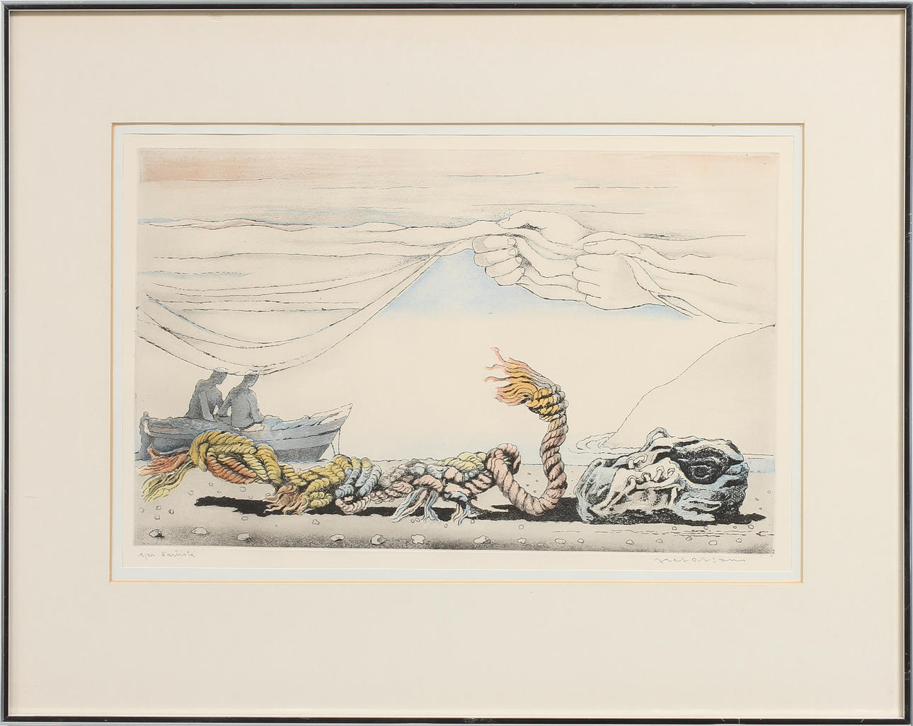 AXEL OLSON. Strandkomposition. Färgetsning och akvatint, signerad épreuve d'artiste.