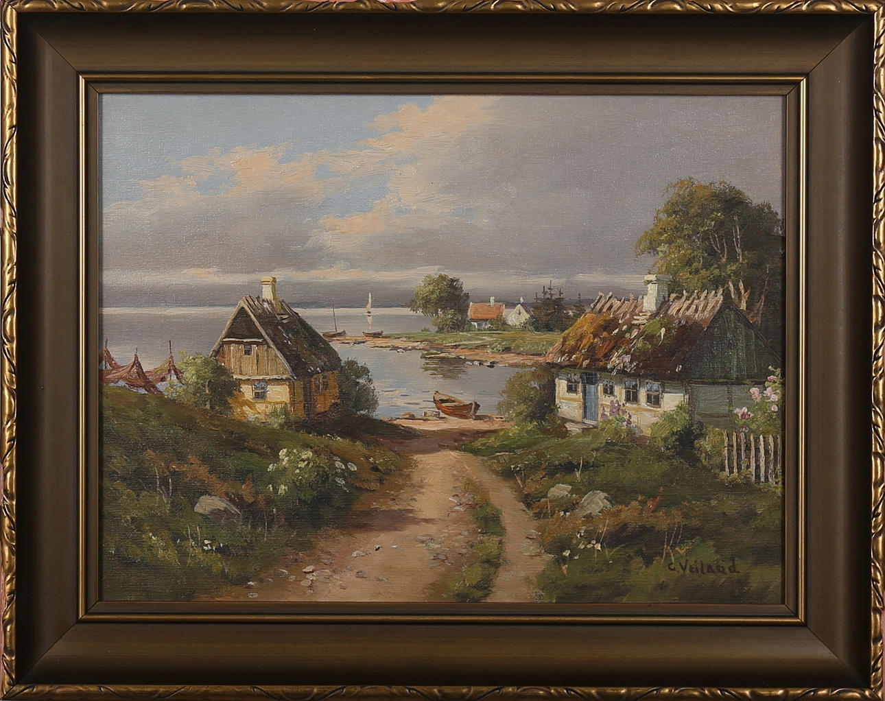 OIDENTIFIERAD KONSTNÄR. Olja på duk, lantmotiv, signerad C Veiland.