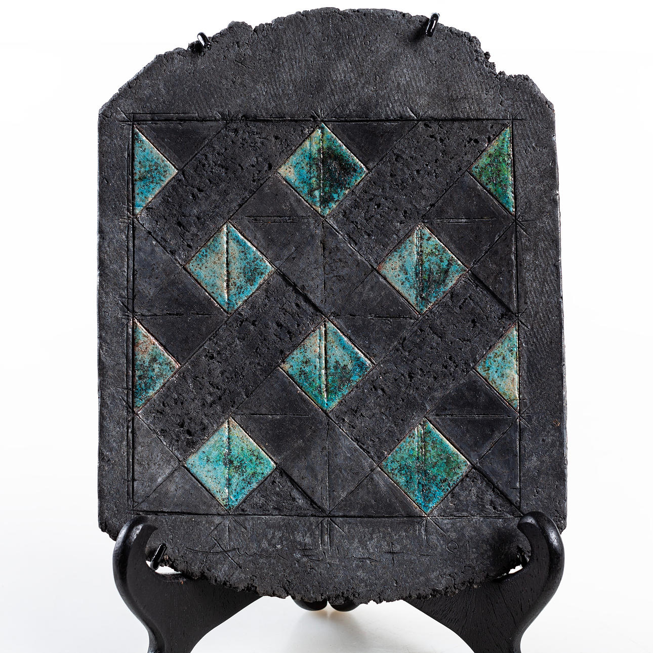 ANNA EILERT, wall plaque, raku fired clay, labeled.
