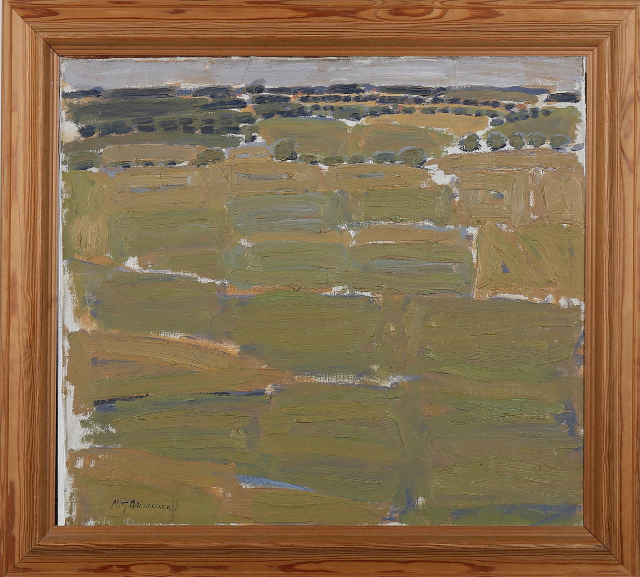 NILS-GÖRAN BRUNNER. Olja på uppklistrad duk, åkerlandskap, signerad.