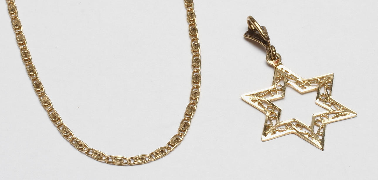 HALSKEDJA SAMT HÄNGE, 14k guld, vikt ca 5,3 gr.