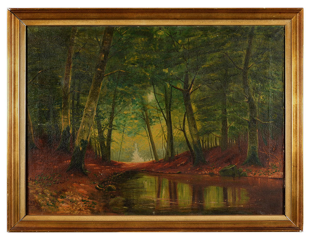 ASAI CHU. Attributed to. "Light-flooded forest near Grez-sur-Loing". Oil on canvas. Dating around 1885.
