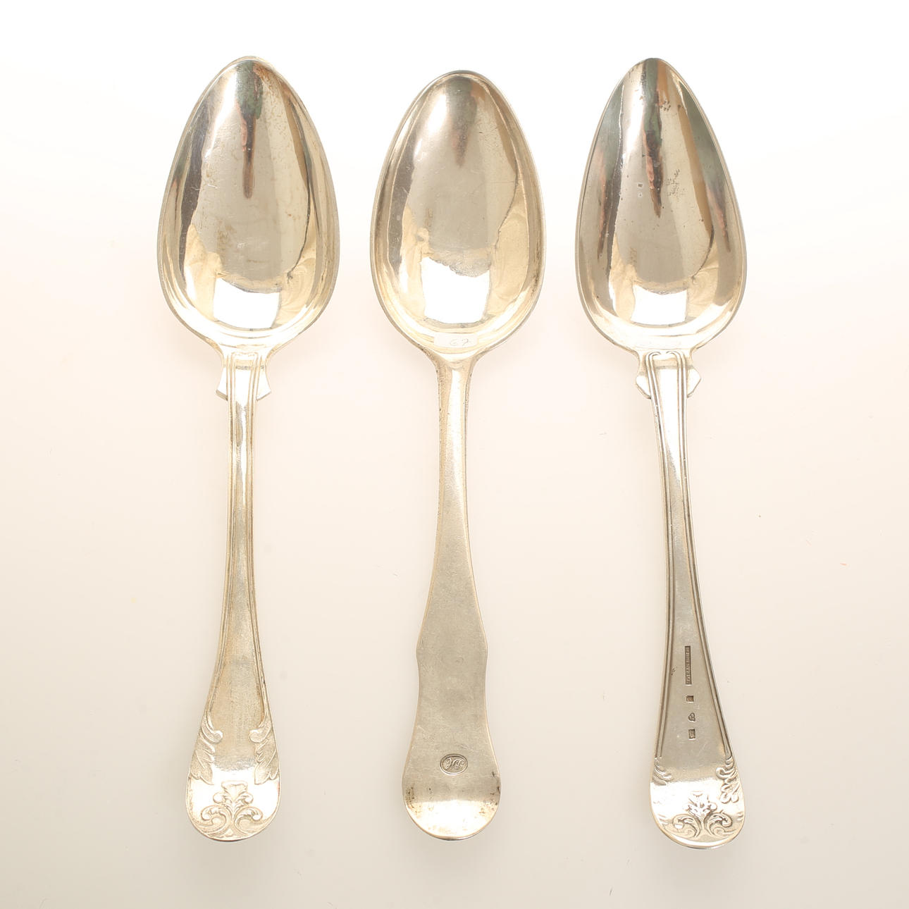SPOONS, silver, 3 pieces, 19th century.