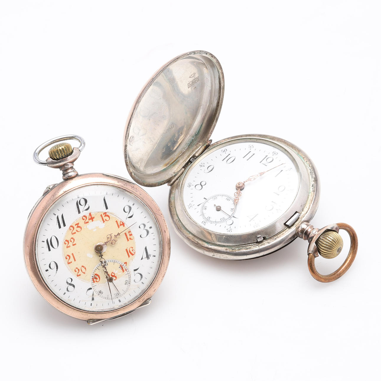 POCKET WATCH, 2 pcs, silver, both movements marked Avance Retard ...