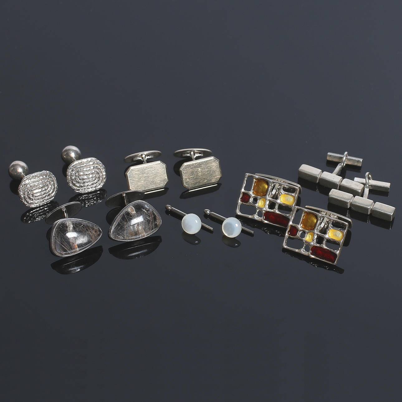 MANSCHETTKNAPPAR, 5 par, silver, 1900-tal. Bruttovikt 67 gram.