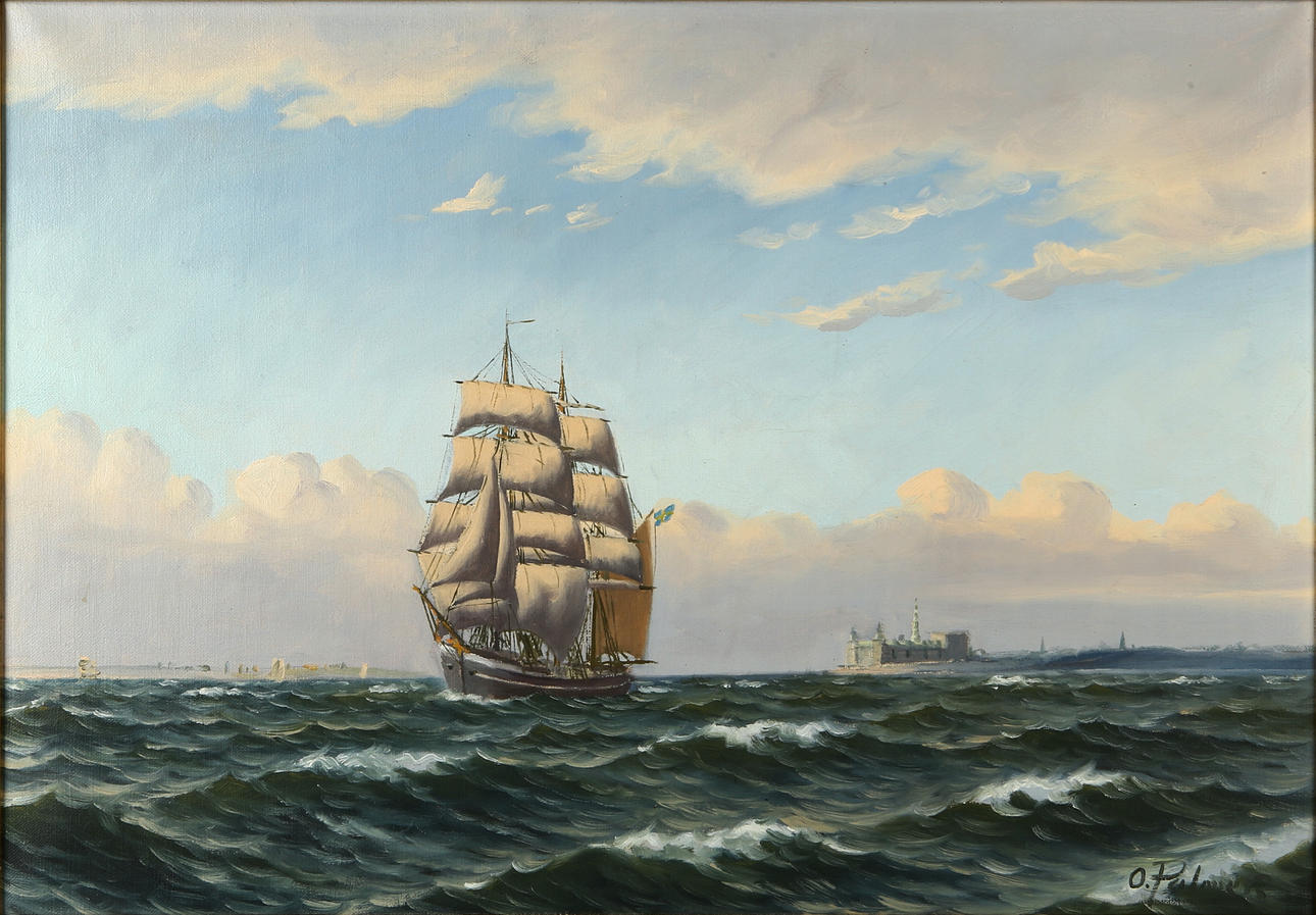 OTTO PALMER. Ship portrait, oil on canvas, signed.