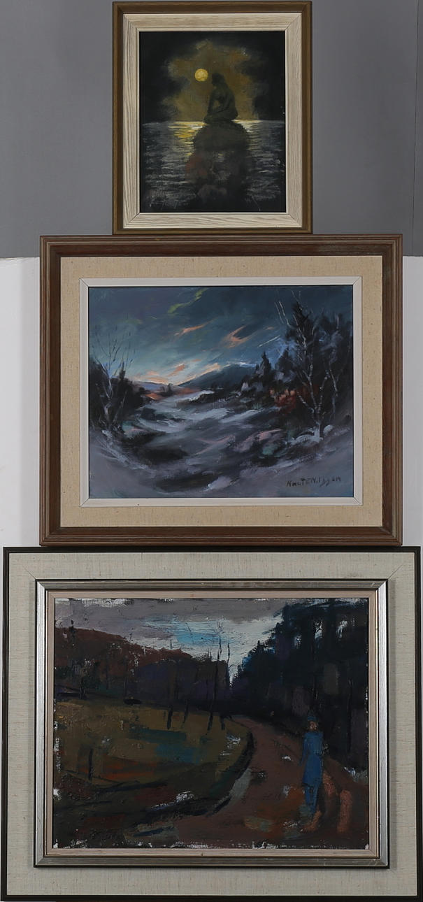 PARTI TAVLOR, 3 st, oljemålningar, bl.a Wolmer Jacobsen.