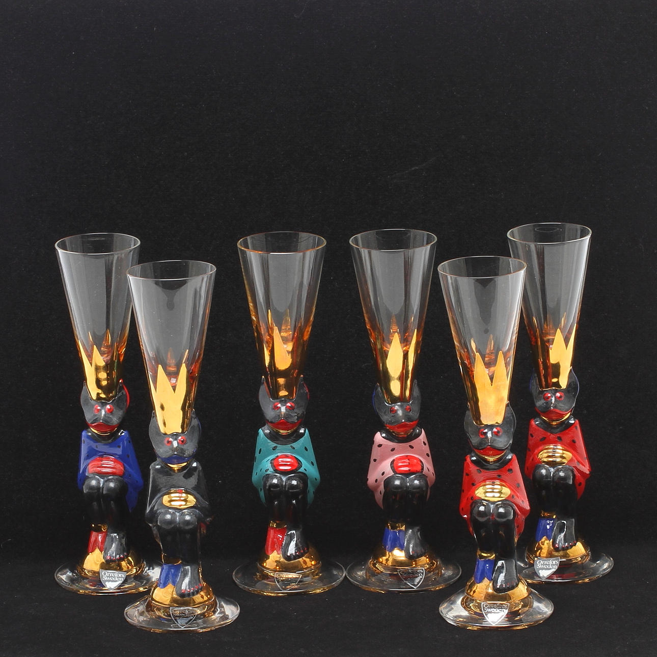 SNAPSGLAS, 6 st, glas, Gunnar Cyren, Nobelservisen, Orrefors.