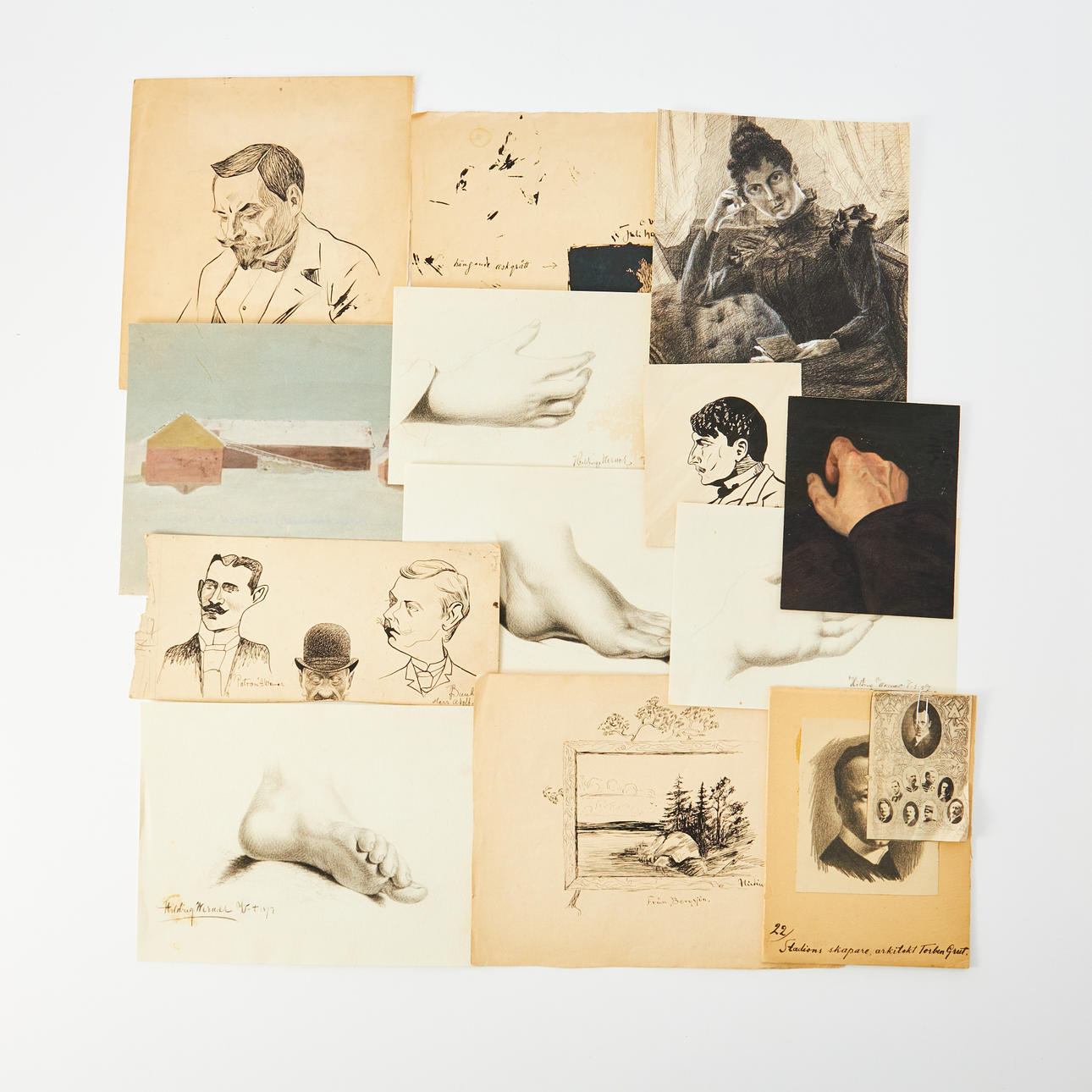 HILDING WERNER. BOCETOS, RETRATOS, DIBUJOS, 13 uds.