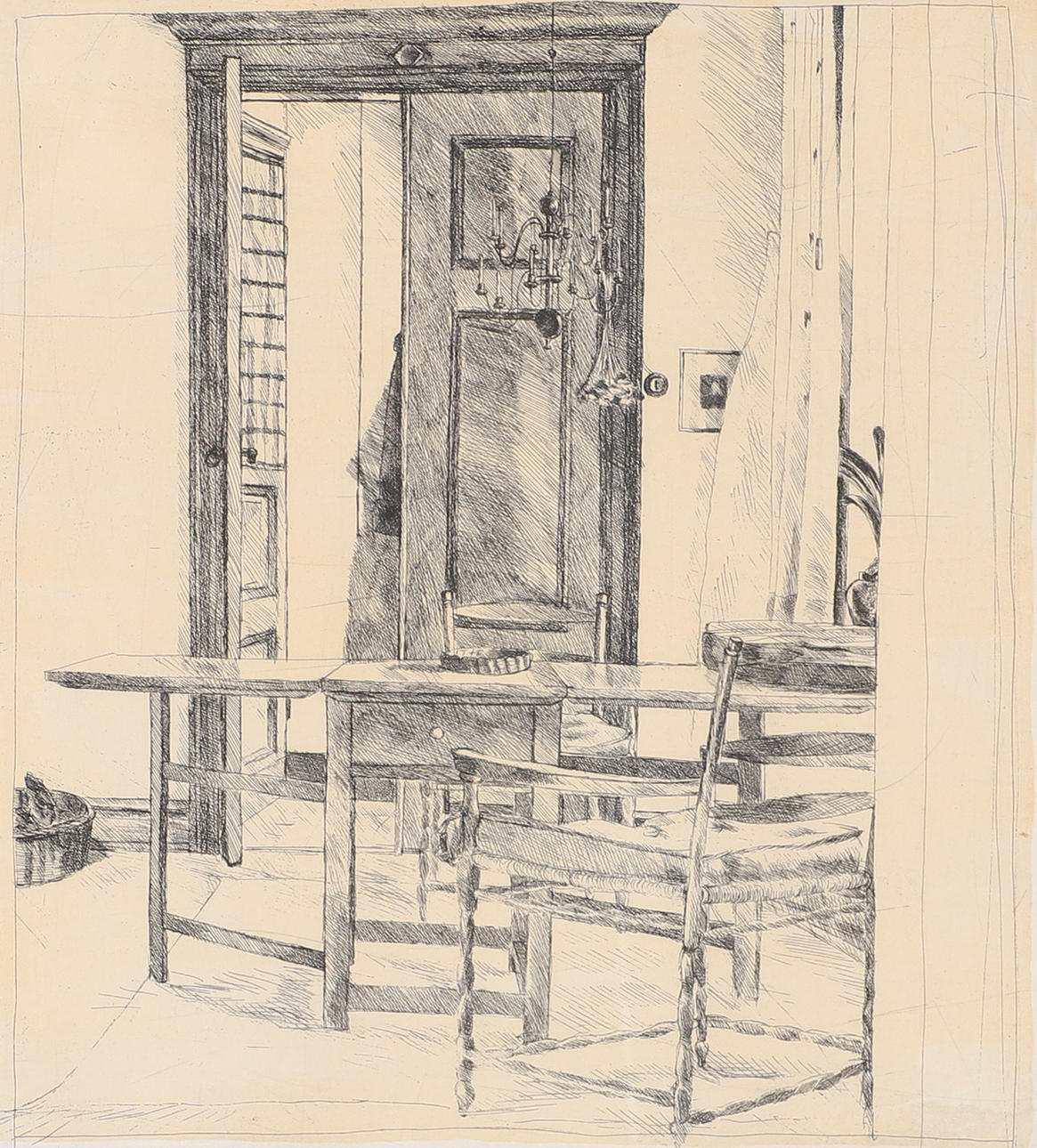 KARIN BENGTSON. Interiör, etsning, signerad.