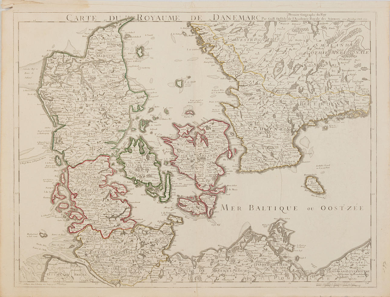 KARTA DANMARK AV DELISLE, ca 1710.