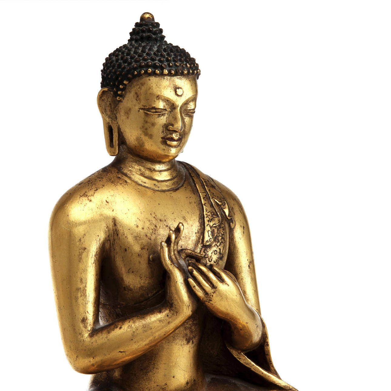 BUDDHA, förgylld brons. Sino-tibetansk 1700-tal.