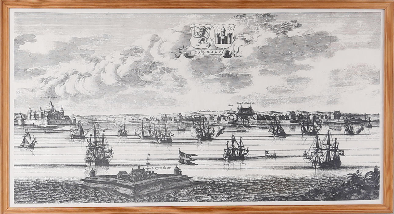 PANORAMA, tryck på duk, "Calmare", efter Dahlberg, E., Suecia antiqua, 1900-tal.