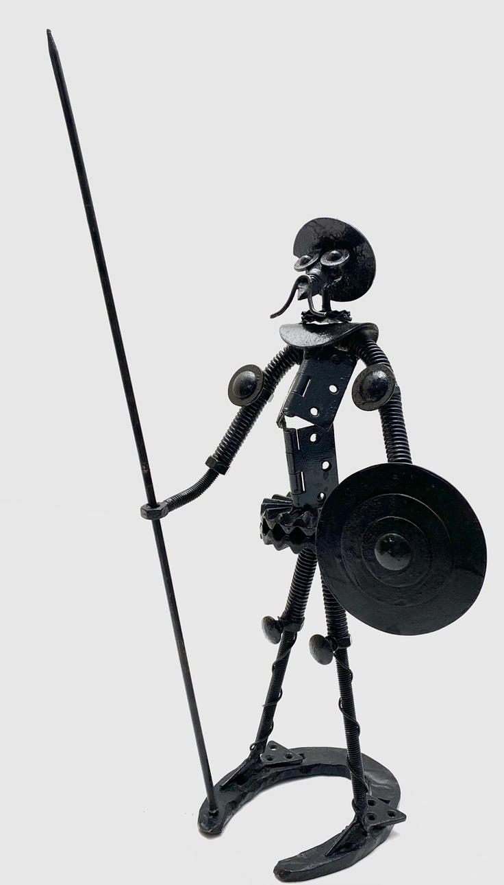 FIGURE OF DON QUIXOTE. IRON. DIFFERENT BLACK POLYCHROMED PIECES.
