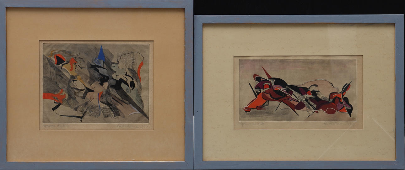 SIRI RATHSMAN. 2 pcs., Abstract composition, etching, copper engraving, signed.