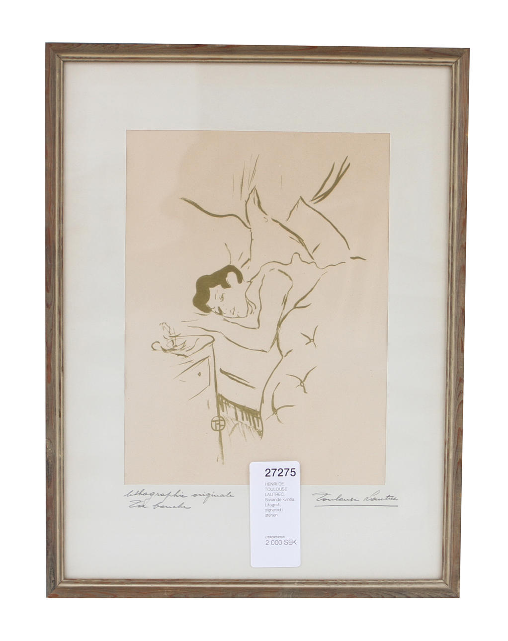 HENRI DE TOULOUSE LAUTREC. Sovande kvinna. Litografi, signerad i stenen.