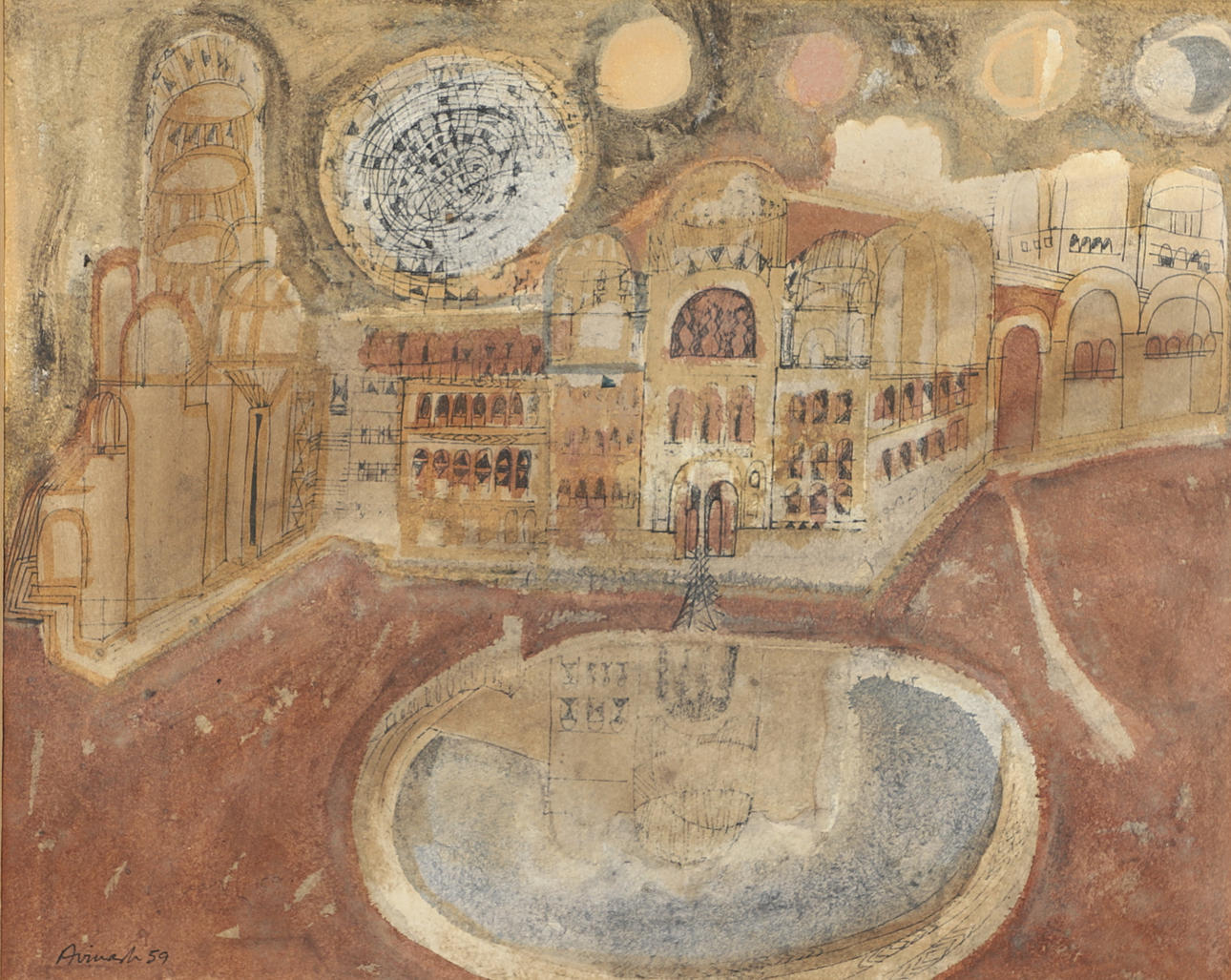 AVINASH CHANDRA (INDIAN, 1931-1991). TOWN SCENE.
