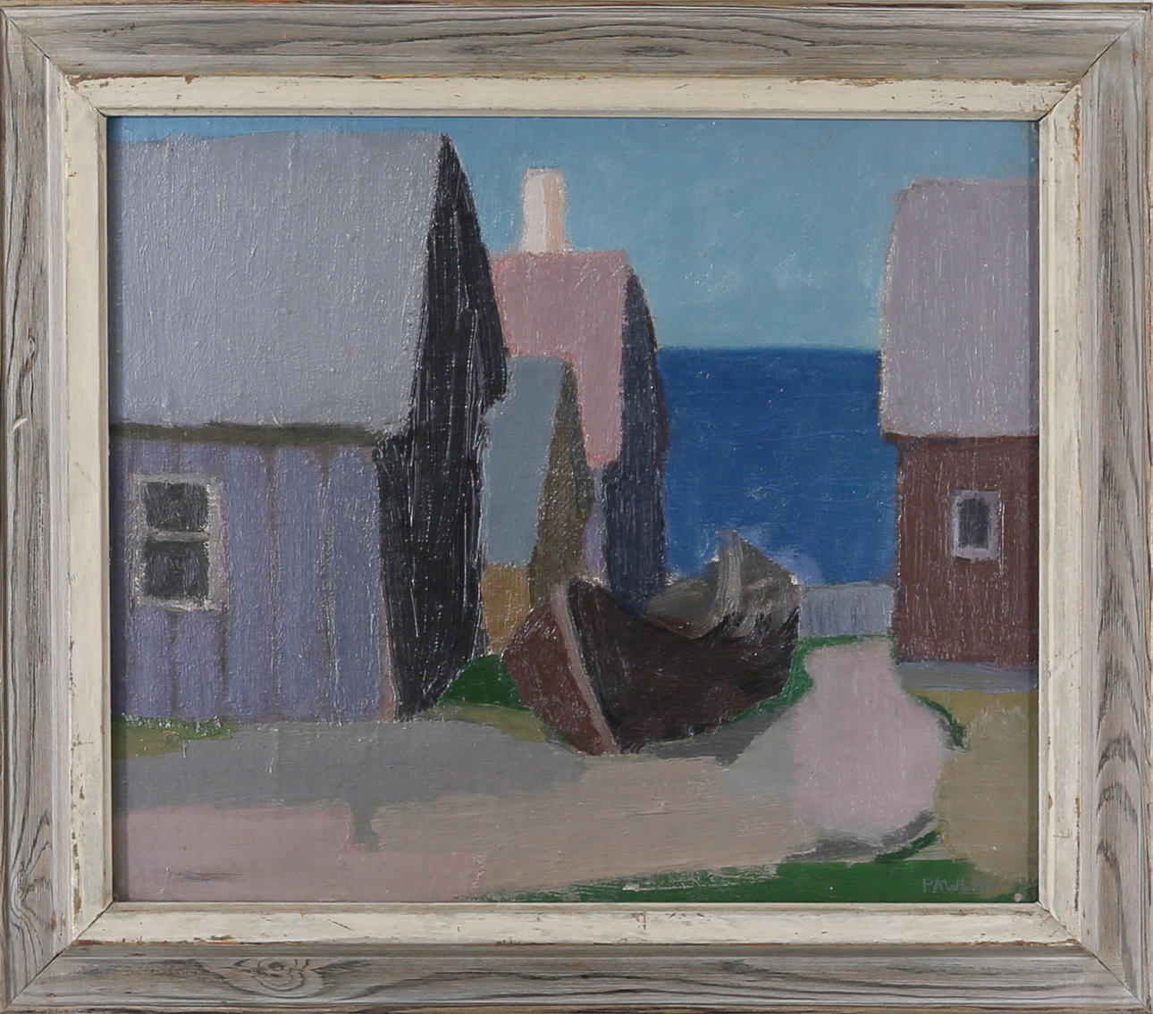 GÖTE PAWLAK. "Sjöbodar, Öland", olja på pannå, signerad.