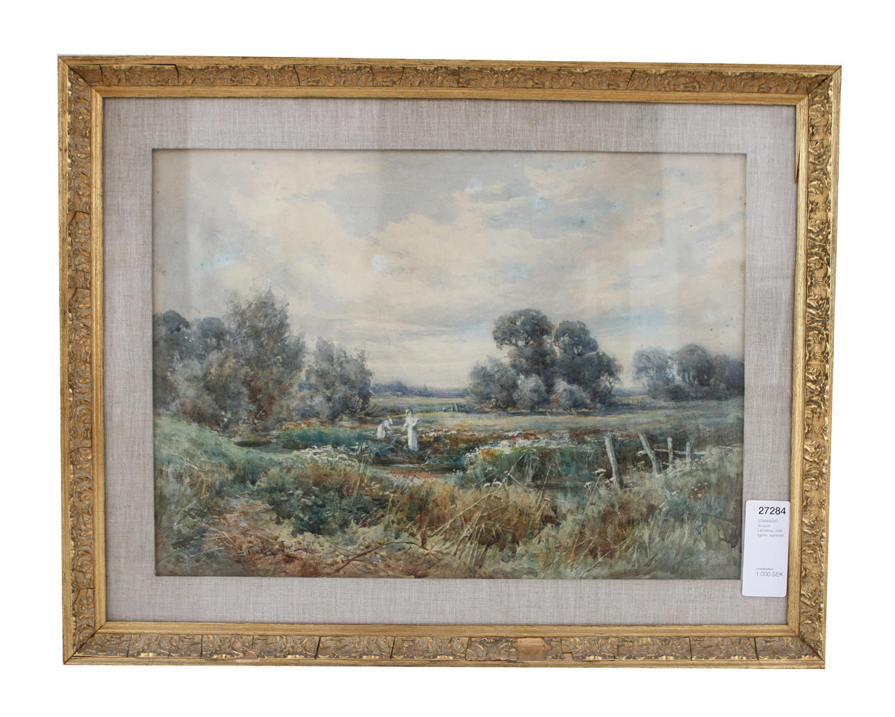 STANNARD. Akvarell. Landskap med figurer, signerad.