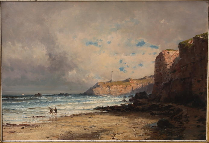 OIDENTIFIERAD KONSTNÄR. Olja på duk, kustmotiv, osignerad, 1800-tal.