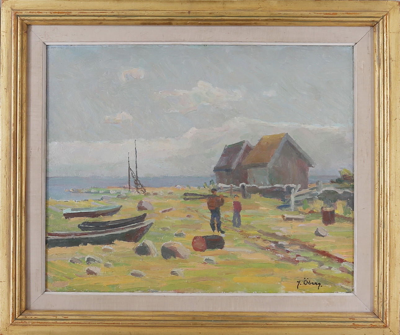 JOSEF ÖBERG. Strandbild Öland, olja på pannå, signerad J. Öberg.