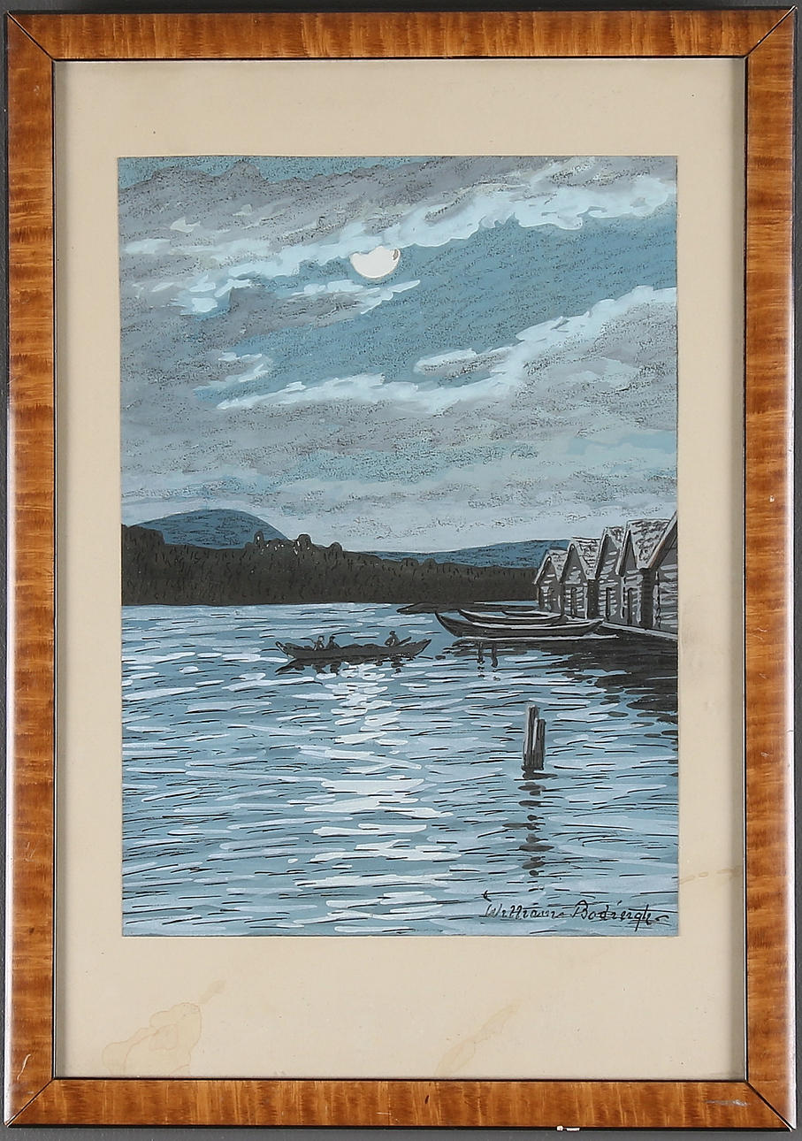 WILLIAM BODINGH. Akvarell, fiskeläger i månljus. Signerad och daterad 25 januari 1916.