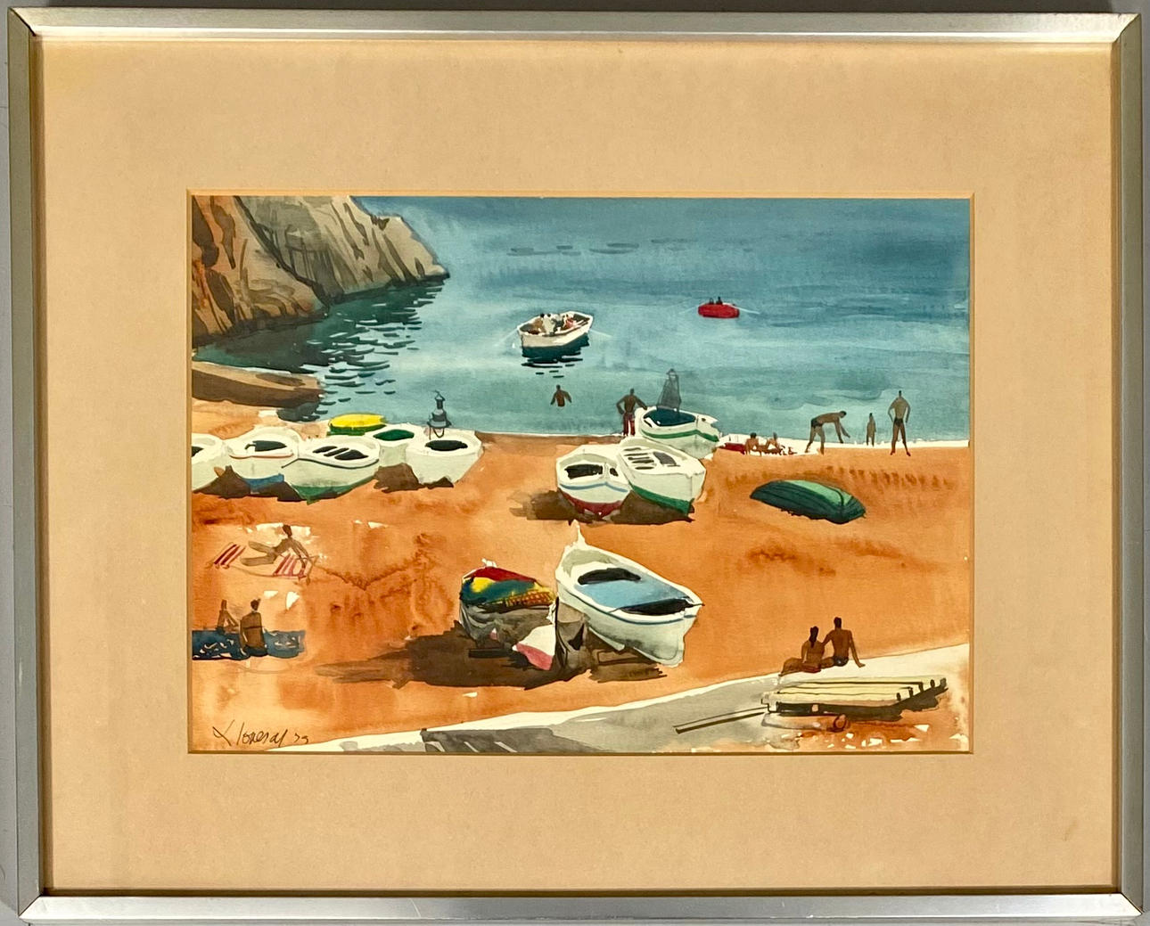 FREDERIC LLOVERAS. WATERCOLOR ON PAPER. BEACH VIEW.