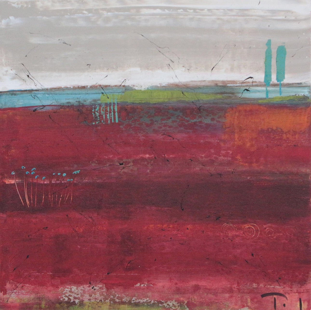 DORIS PACKERT. 'Red Field', blandteknik på duk.