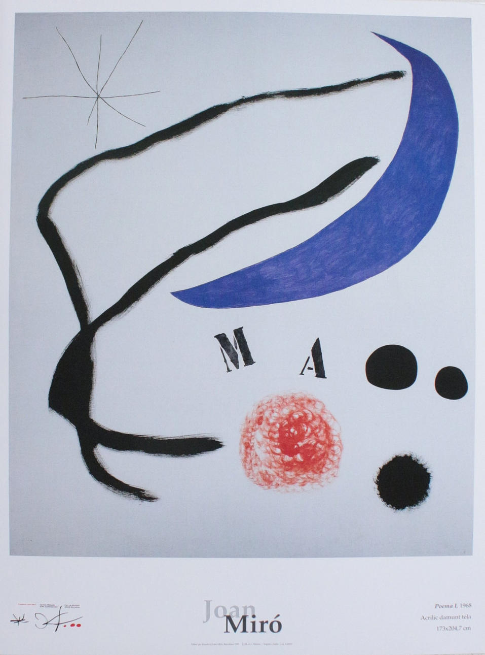 JOAN MIRO. Efter. 'Fundació Joan Miró - Poema I', affisch/tryck.