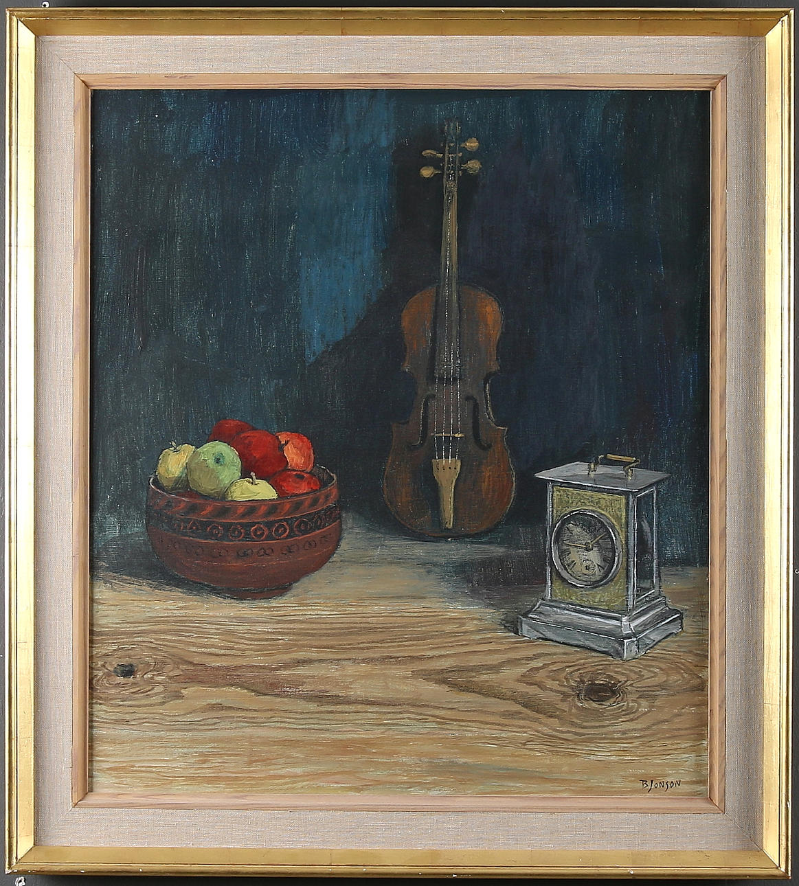 BROR JONSON. Olja på duk, stillben med fiol. Signerad.