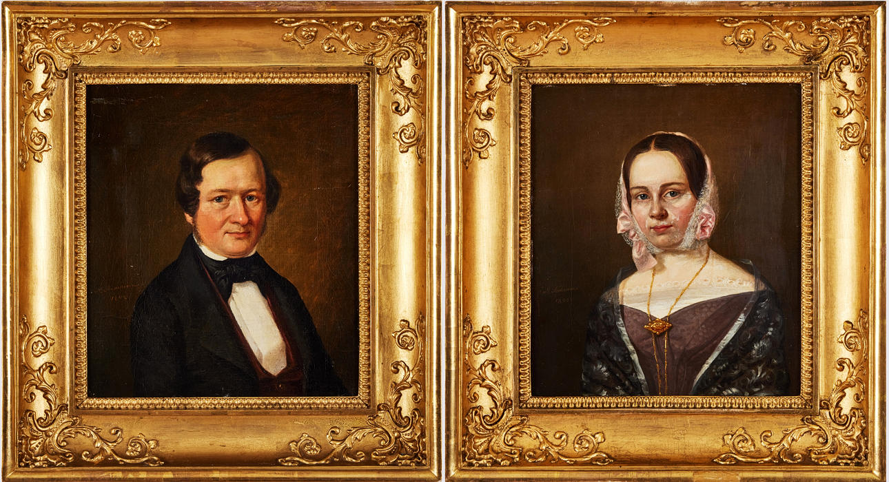 NILS ANDERSSON. Portrait of Anders Peter Hoffstedh (1806-1848) and his wife Amalia Lovisa, née Alklöf (1819-1895), both signed and dated "N. Andersson 1842". Oil on canvas 33.7 x 29.1 cm., respectively 33.2 x 28.2 cm.
