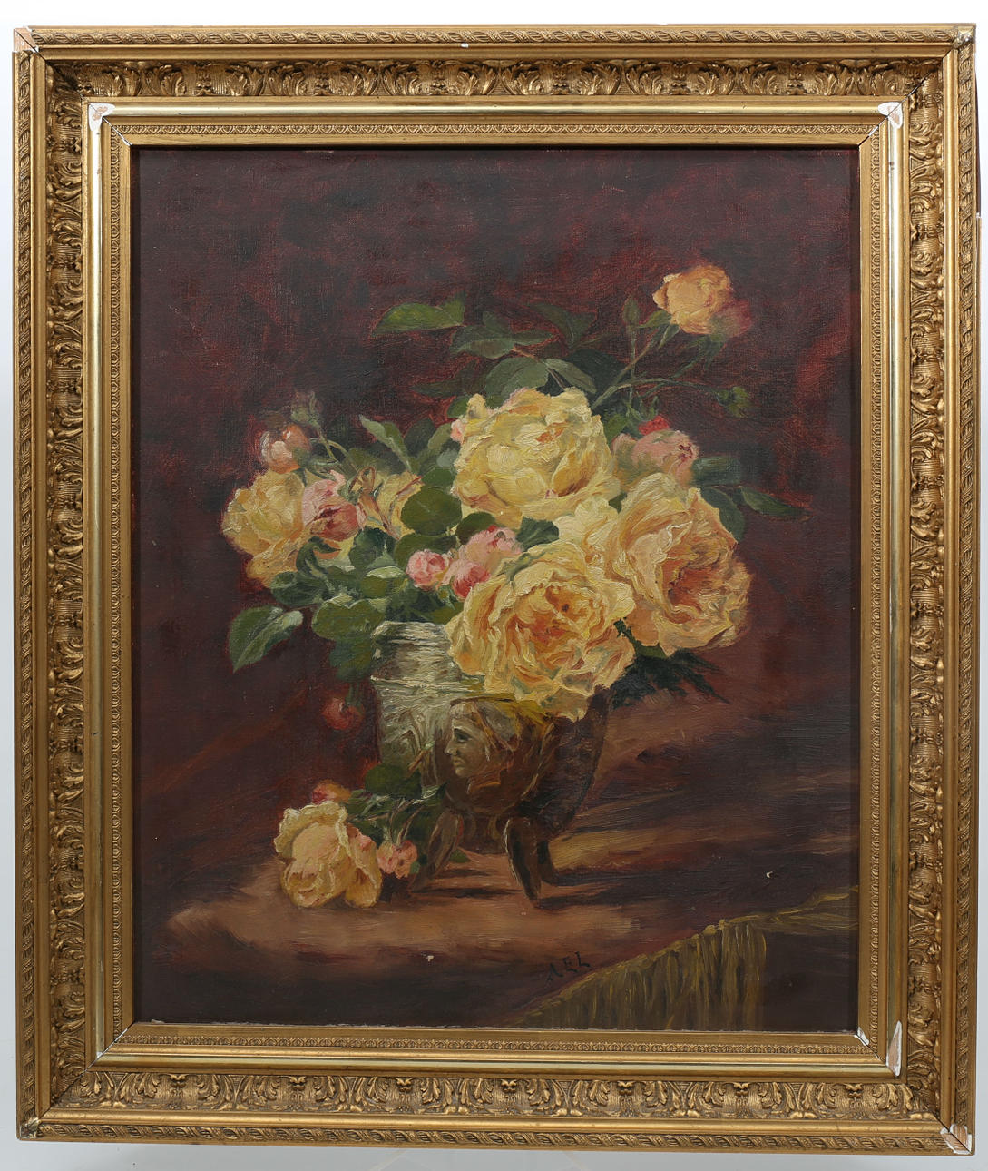 OIDENTIFIERAD KONSTNÄR. Olja på duk, Blomsterstilleben, signerad AEL.