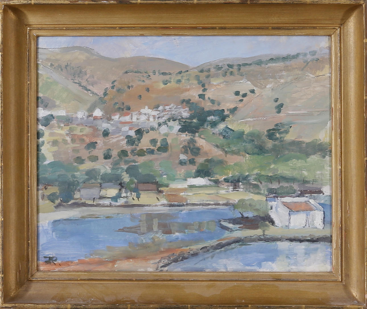 INGRID RYDBECK ZUHR. "Bergsbyn", olja på pannå, signerad IR.