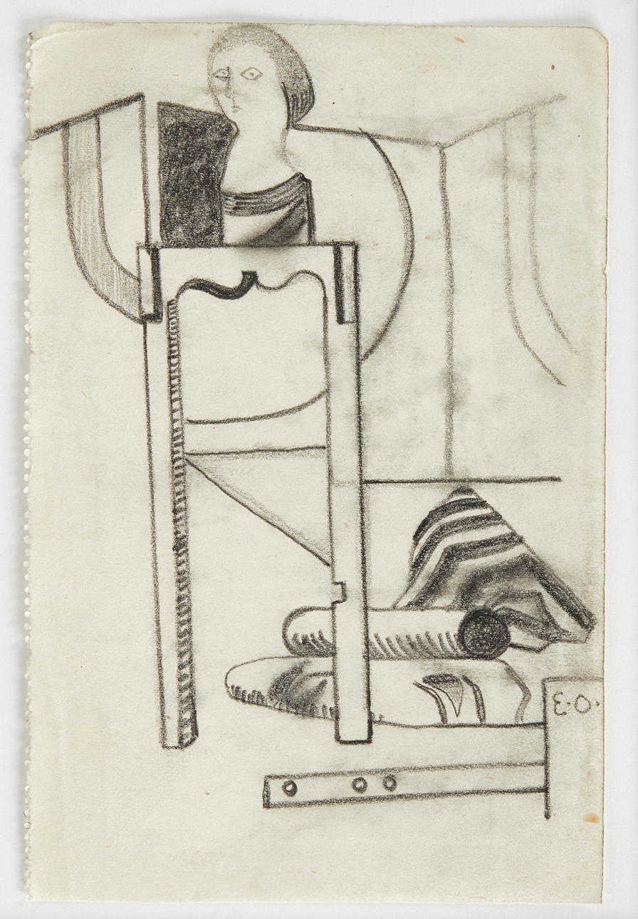 ERIK OLSON. Surrealist composition, executed in the 1930s, signed EO, pencil.