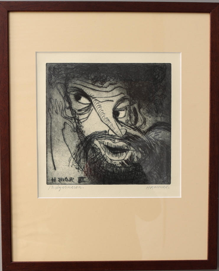 HAMMAR. Etsning, "13 - Lyssnaren", signerad Hammar.