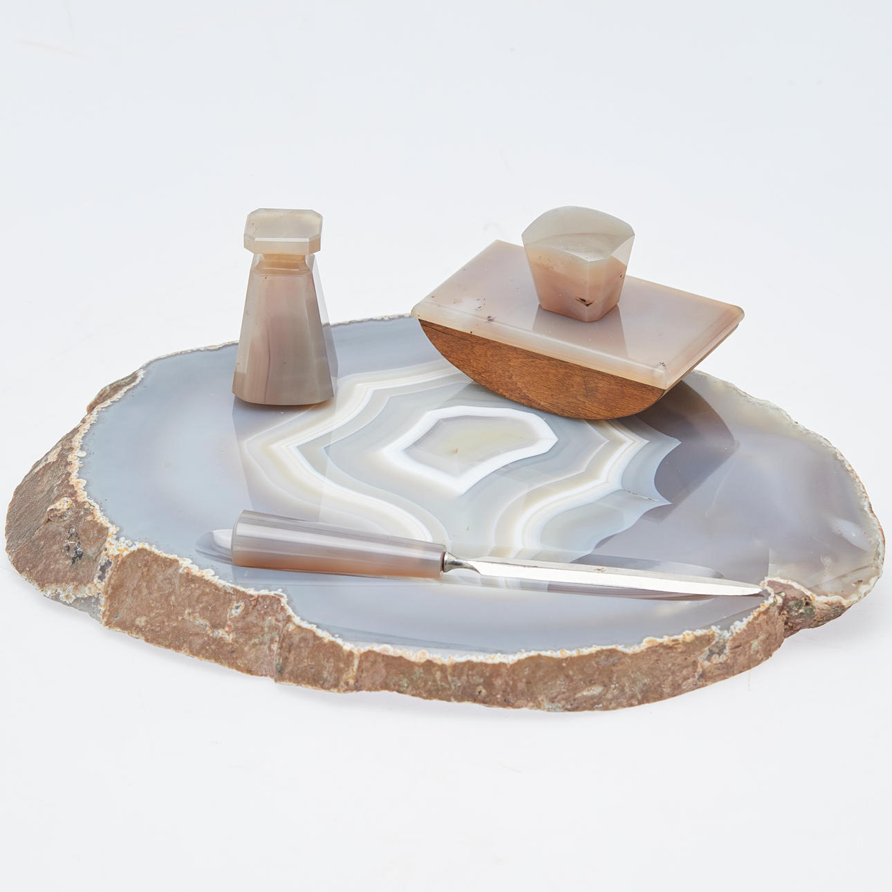 Art-Déco, Schreibtisch-Set, Achat-Stein (4).